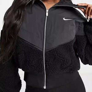Nike Icon Clash all over logo sherpa jacket in black Sz S